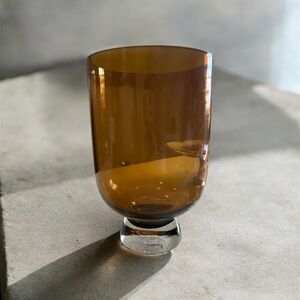Smokey Amber Vase With Clear Pedestal.